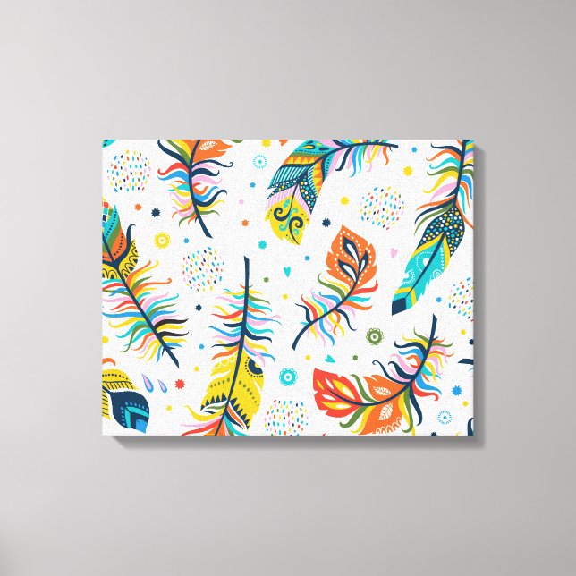 Impressão Em Tela Estilo Boho, padrão de pena sem falhas. (Frente)
