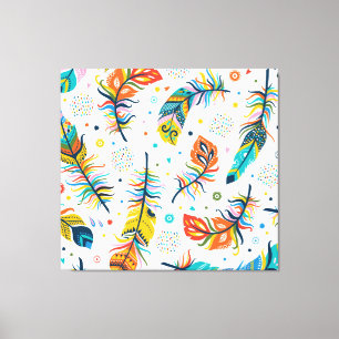 Impressão Em Tela Estilo Boho, padrão de pena sem falhas.