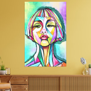 Impressão em Tela Estilo Cubismo Mulher