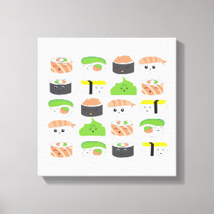 Impressão Em Tela Estilo Kawaii, variedade de ilustração de Sushi,