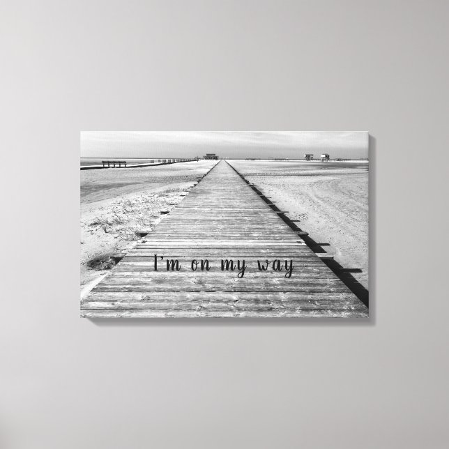 Impressão Em Tela Estou a caminho da praia, preto e branco. (Frente)