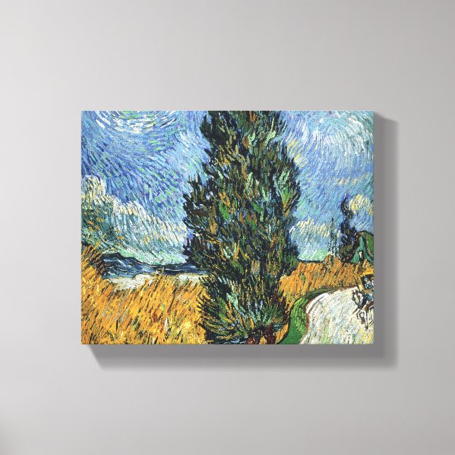 Impressão Em Tela Estrada Com Ciprestes Impressionismo Van Gogh (Frente)