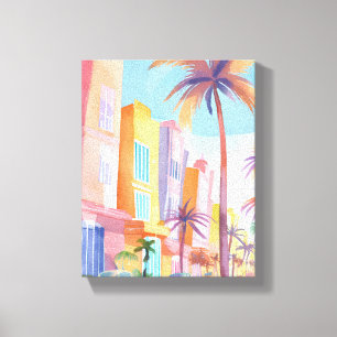 Impressão Em Tela Estrada de Miami   Aquarela de Rua Colorida
