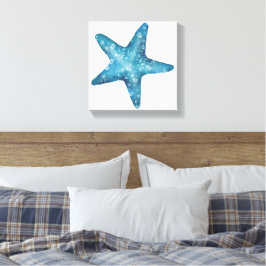 Impressão Em Tela Estrela-do-mar Azul Aquarela Náutica