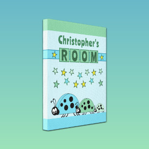 Impressão Em Tela Estrelas do quarto de criança ladybugs verde azul