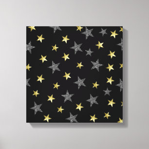 Impressão Em Tela Estrelas Prateadas e Douradas Festa de Estrelas de