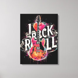 Impressão Em Tela Eu Adoro Rock N Roll Pintura Elétrica De Violão