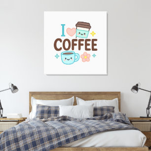 Impressão Em Tela Eu Amo Café Cute Kawaii Adesivo – Café Adorável