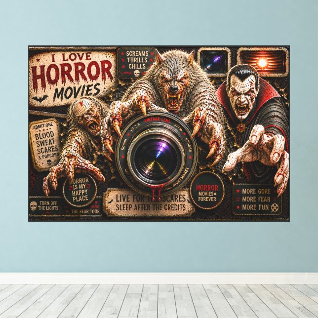 Impressão Em Tela Eu Amo Filmes de Terror (Insitu(piso de madeira))