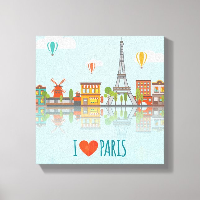 Impressão Em Tela Eu Amo Paris | Design de paisagem urbana (Frente)