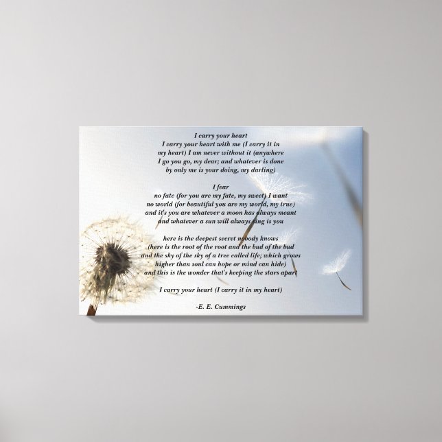 Impressão Em Tela Eu Carregar o seu poema cardíaco por E. E. Cumming (Frente)