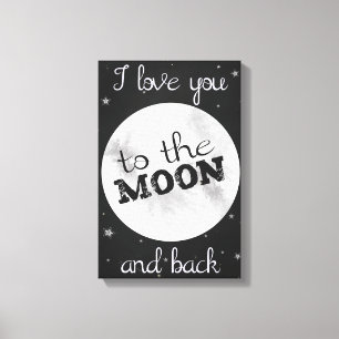 Impressão Em Tela "Eu te amo na lua e atrás" preto e branco