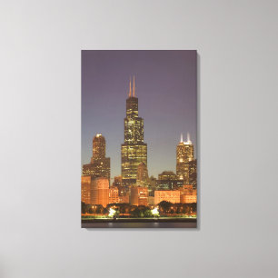 Impressão Em Tela EUA, Illinois, Chicago: Skyline City / Noite