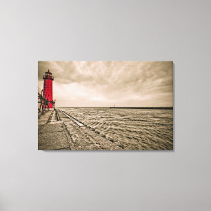 Impressão Em Tela EUA, Michigan, Farol de Grand Haven