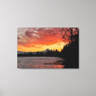 Impressão Em Tela EUA, Oregon. Lago Azul E Mt De Chapéu Ao Sol