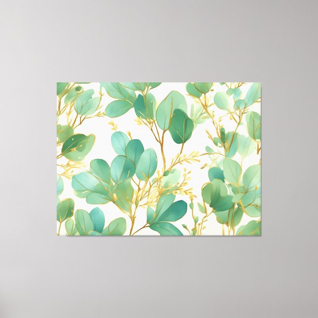 Impressão Em Tela Eucalyptus deixa Design verde e Dourado (Frente)