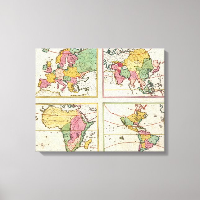 Impressão Em Tela Europa, Ásia, África, América (Frente)