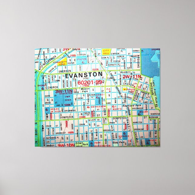Impressão Em Tela EVANSTON, IL Vintage Map (Frente)