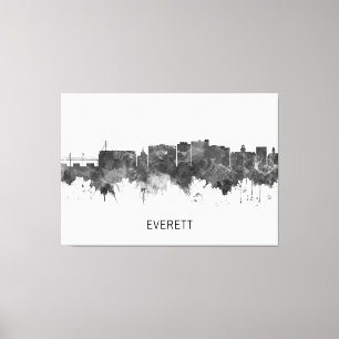 Impressão Em Tela Everett Washington Skyline BW