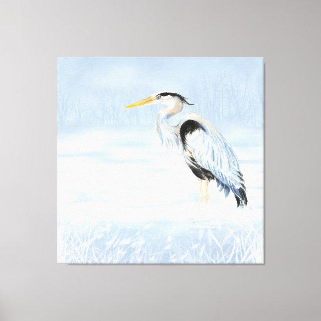 Impressão Em Tela Excelente de Aquarela Azul Herão-Pássaro Natureza (Frente)