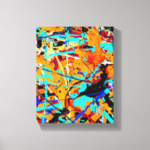 Impressão Em Tela Expansão Laranja Ciano Salpico Abstrato