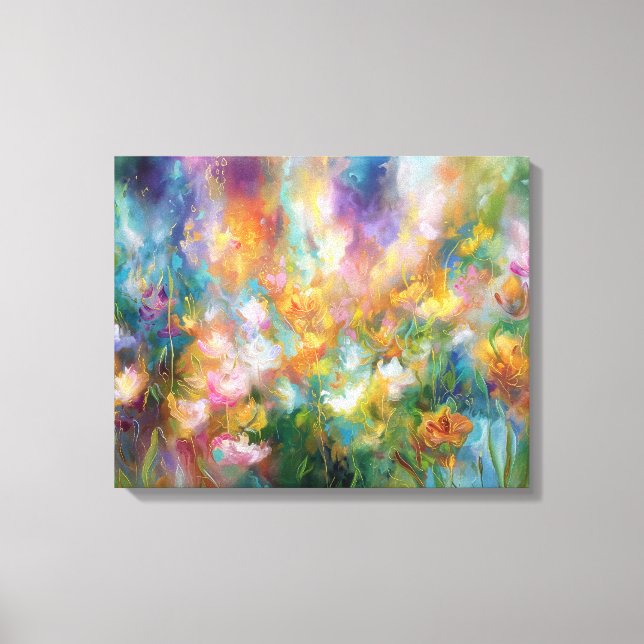 Impressão Em Tela Explosão floral cósmica abstrata em cores pastéis (Frente)