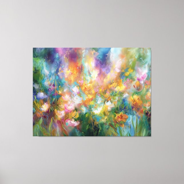 Impressão Em Tela Explosão floral cósmica abstrata em cores pastéis (Frente)