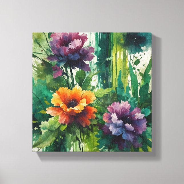 Impressão Em Tela Explosão Floral de Aquarela Eetérea (Frente)