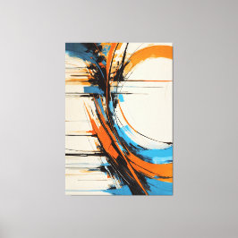 Impressão Em Tela Expressionismo Abstrato Laranja Azul Dinâmico Curv