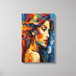 Impressão Em Tela Expressionista Negrito Abstrato de Retrato Feminin