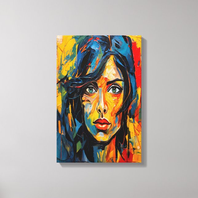 Impressão Em Tela Expressionista Vibrante Retrato Abstrato Arte Negr (Frente)