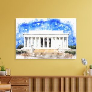 Impressão Em Tela fachada do Lincoln Memorial em aquarela