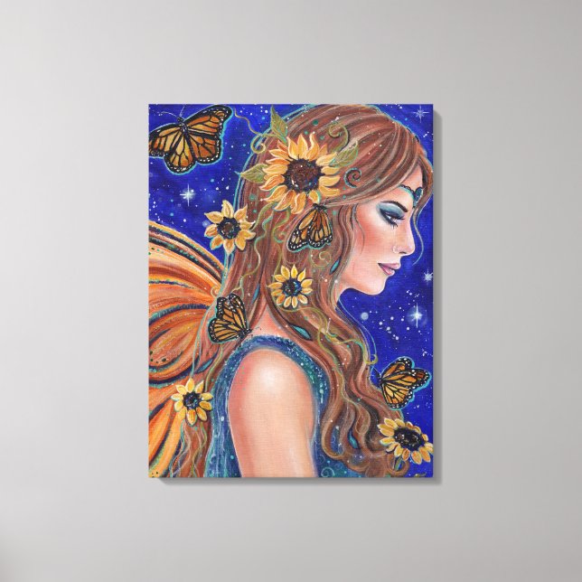 Impressão Em Tela Fada de girassol com borboletas arte de Renee (Frente)