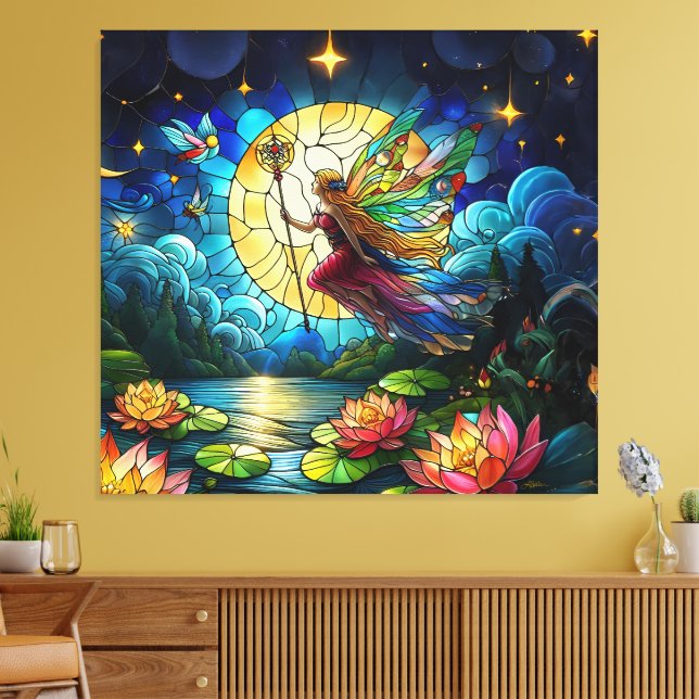 Impressão Em Tela Fada do Voo ao Luar de Vitral (Insitu(Sala de estar))