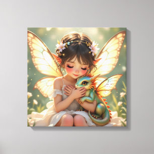 Impressão Em Tela Fada e Dragão Conto de Fadas Anime Chibi