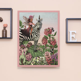 Impressão Em Tela Fada rosa-branca com arte plana zebra Unicórica