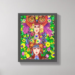 Impressão Em Tela Fairy Princess Sisters Owl - Arte original nouveau