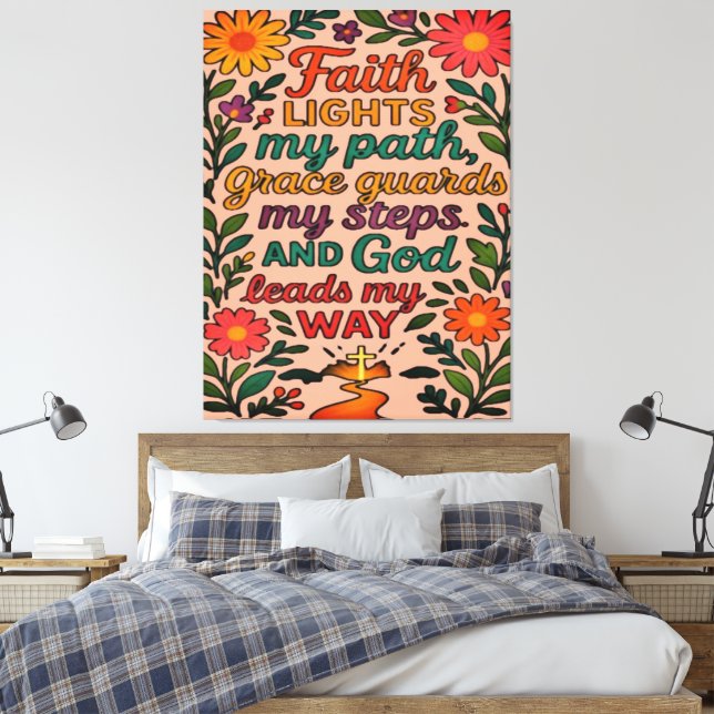 Impressão Em Tela Faith Lights My Path Christian Art - Inspirational (Insitu(Quarto))
