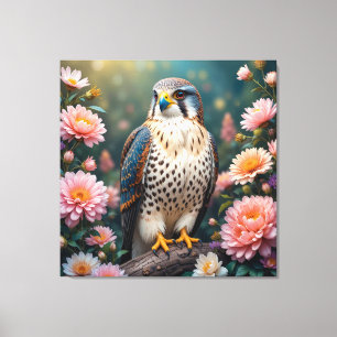 Impressão Em Tela Falcão Colorido Rodeado por Florescem Bela F