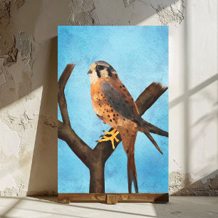 Impressão Em Tela Falcão Kestrel Americano de Aquarela Contemporân