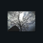 Impressão Em Tela Fall Barn Moonlit Sky Modern Black & White<br><div class="desc">Esta imagem simples,  porém espantosa,  apresenta um celeiro rústico à noite com um céu de lua de cheio cheio de nuvens de inverno e árvores nuas. Criado pela imprensa simplesmente de farmácia.</div>