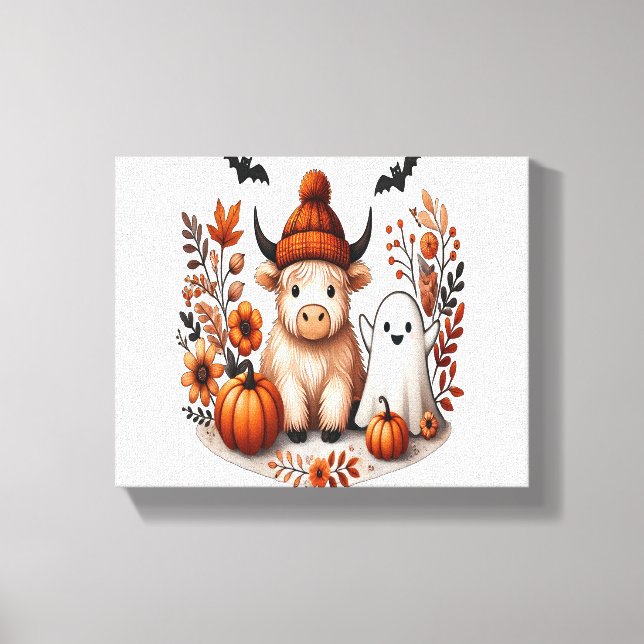 Impressão Em Tela Fall Highland Cow Ghost , outono (Frente)