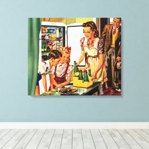 Impressão Em Tela Família Antiga, Mãe com Filhos, Lanche na Cozinha 