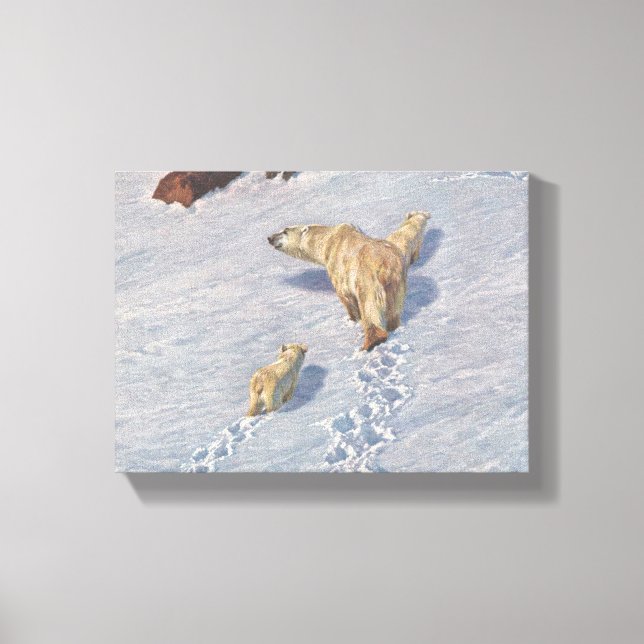 Impressão Em Tela Família de Ursos Polares na Neve Ártica (Frente)