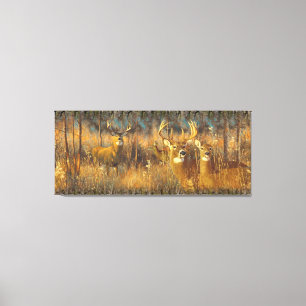 Impressão Em Tela Família De Veados Na Manhã Do Outono Sun