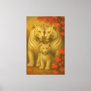 Impressão Em Tela Família do Tigre Branco – Arte de Parede Outono Fa