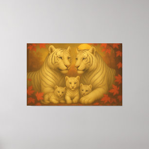 Impressão Em Tela Família do Tigre Branco – Tela de Arte Fina Ultra
