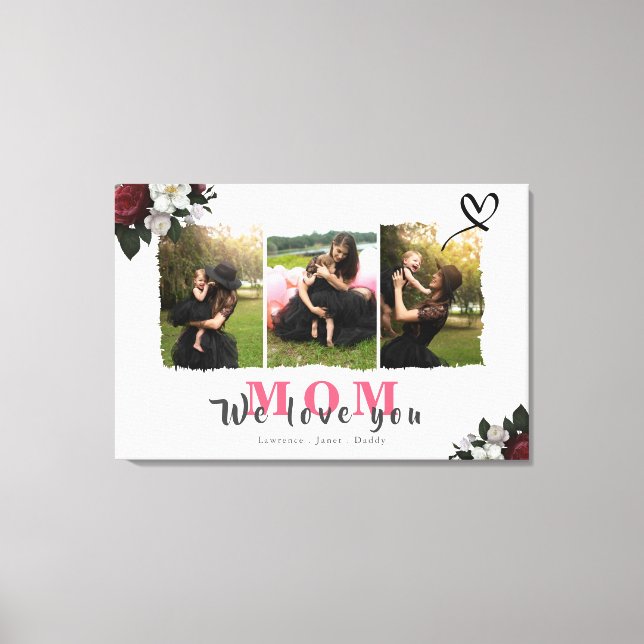 Impressão Em Tela Família Mãe de Colagem de Fotografias Monograma 3  (Frente)