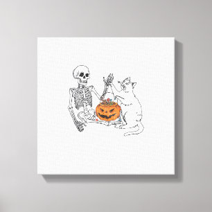 Impressão Em Tela Fantasia de Halloween de Gato Esqueleto Engraçado 