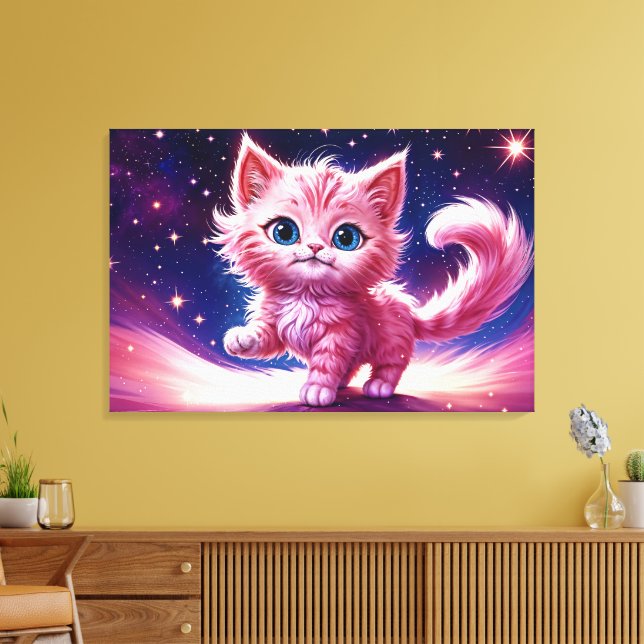 Impressão Em Tela Fantasia, rosa, fofinha, gatinho, olhos azuis bril (Insitu(Sala de estar))